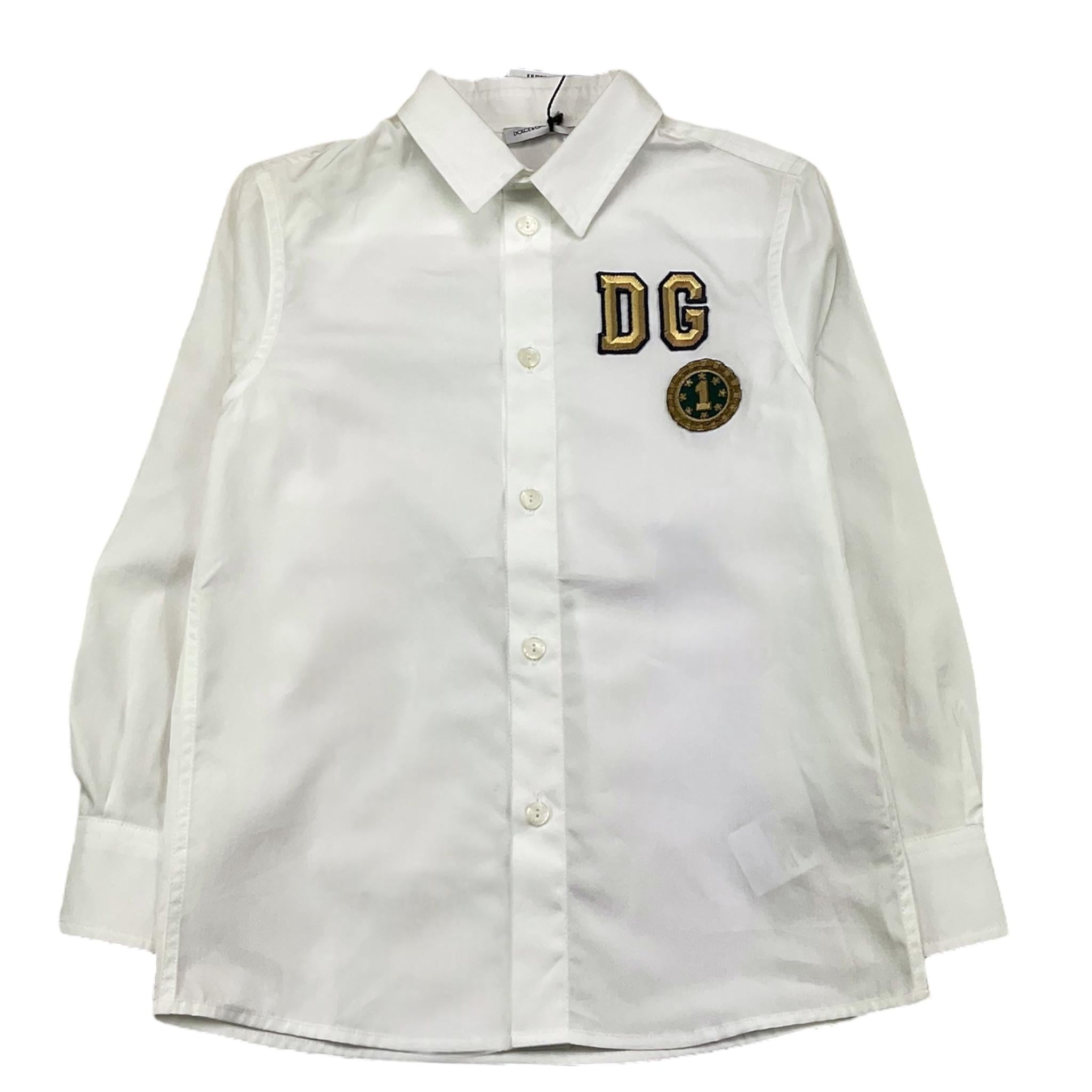 DOLCE & GABBANA camicia manica lunga tinta unita con ricami Bianco per Bambino L42S70 BIANCO DOLCE & GABBANA 