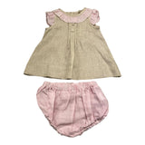 La Stupenderia Completo 2 Pezzi Camicia-Culotte Bicolore Beige/Rosa per Neonata