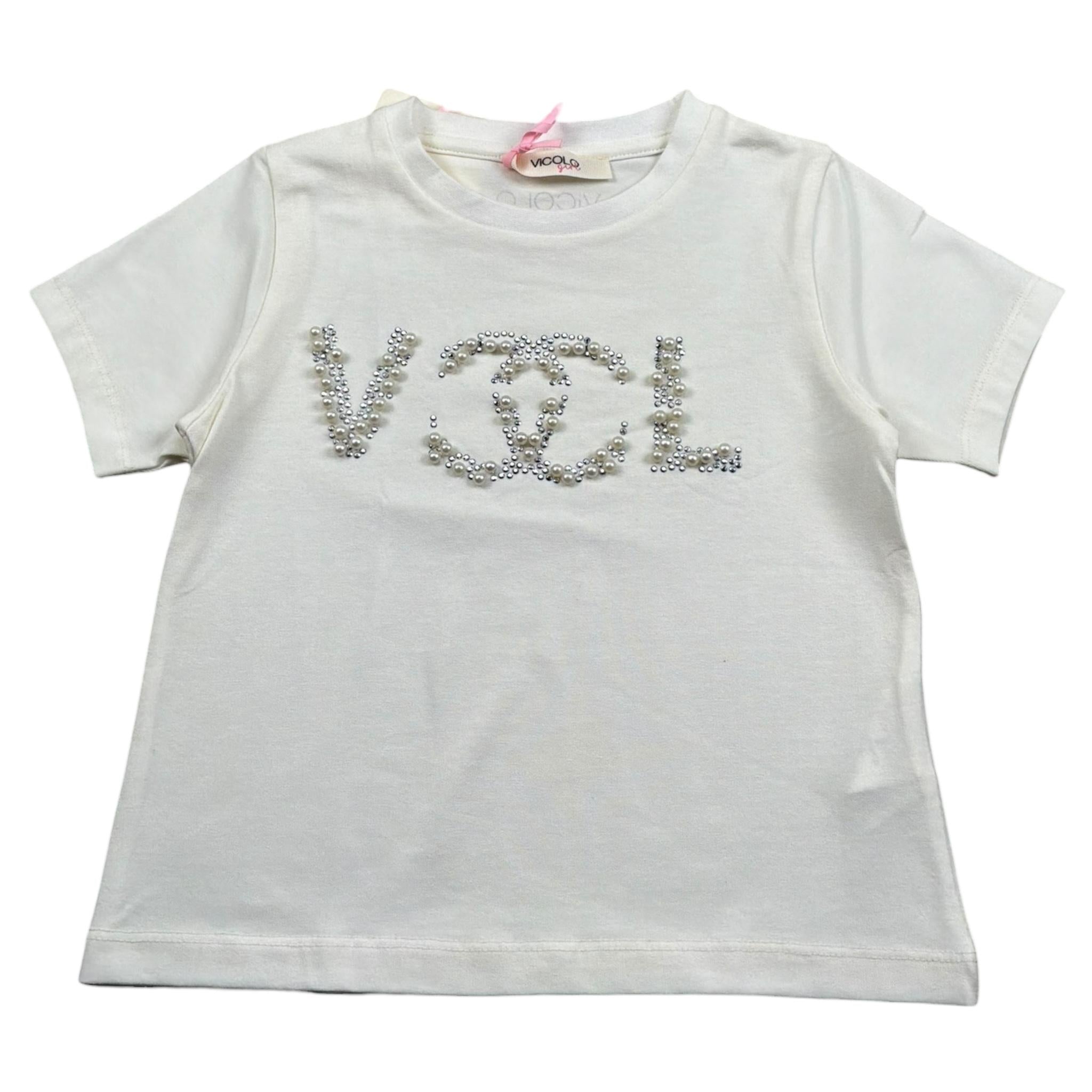 Vicolo T-Shirt Girocollo Tinta Unita con Brillantini per Bambina 3146M00115 PANNA VICOLO 
