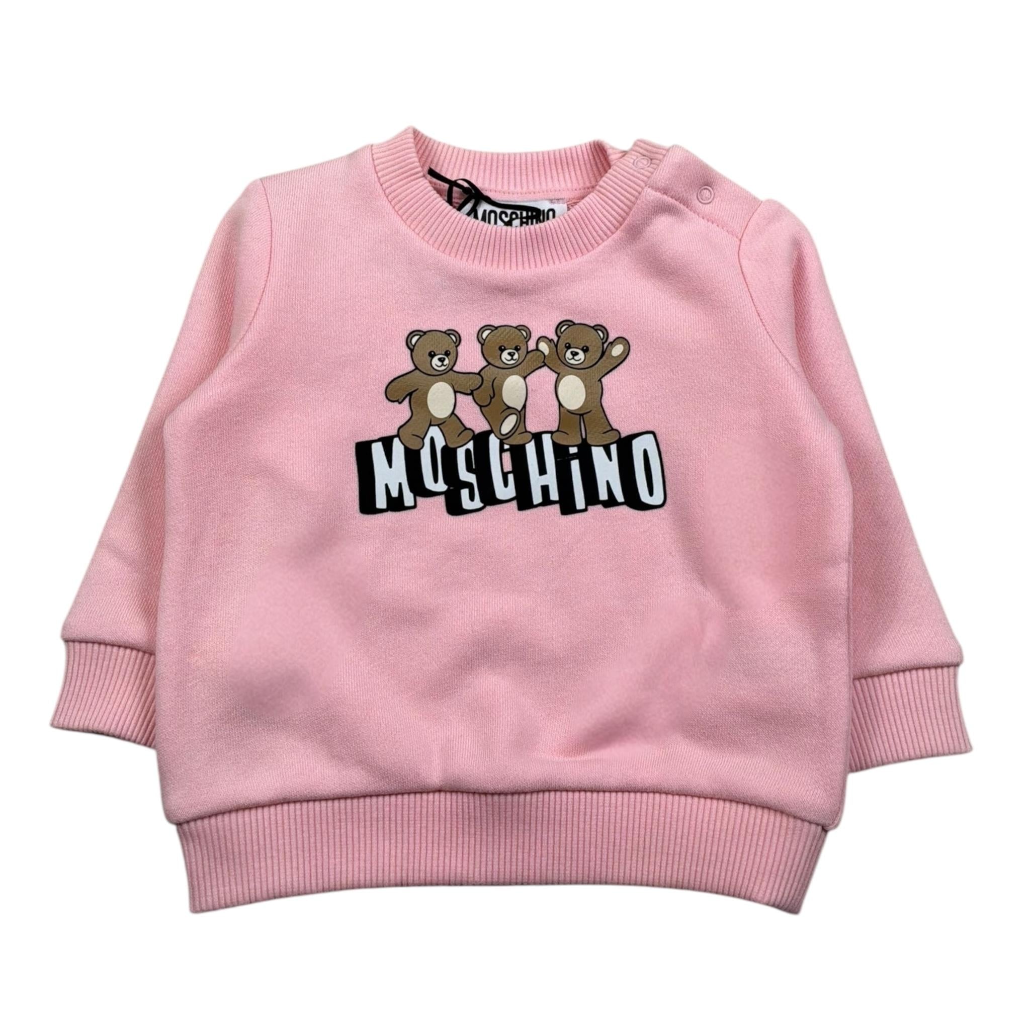 Moschino Felpa Chiusa Girocollo Tinta Unita con Stampa per Neonata MTF06 ROSA MOSCHINO 