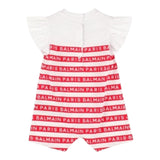 Balmain Pagliaccetto Mezza Manica Fantasia A Righe Bianco/Rosso Per Neonata