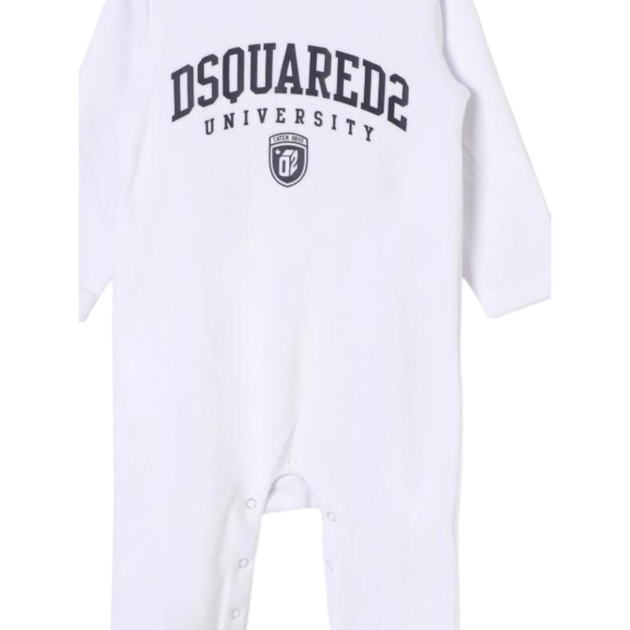 Dsquared2 Tutina Tinta Unita con Stampa per Neonato DQ2506 BIANCO DSQUARED2 