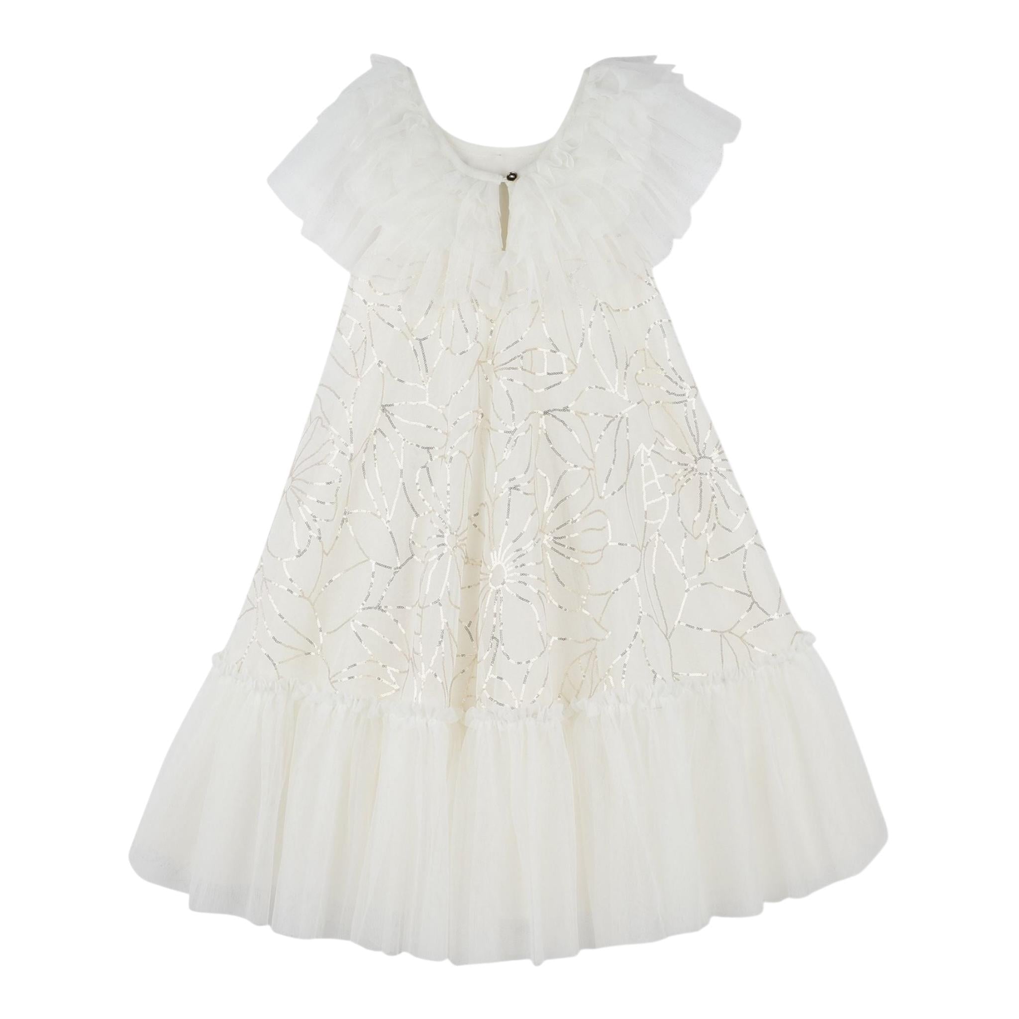 Billieblush Abito Tinta Unita con Tulle E Paillettes per Bambina U20989 BIANCO BillIEBLUSH 