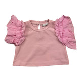 M+E' T-Shirt Girocollo Tinta Unita con Maniche Rouches Rosa per Neonata