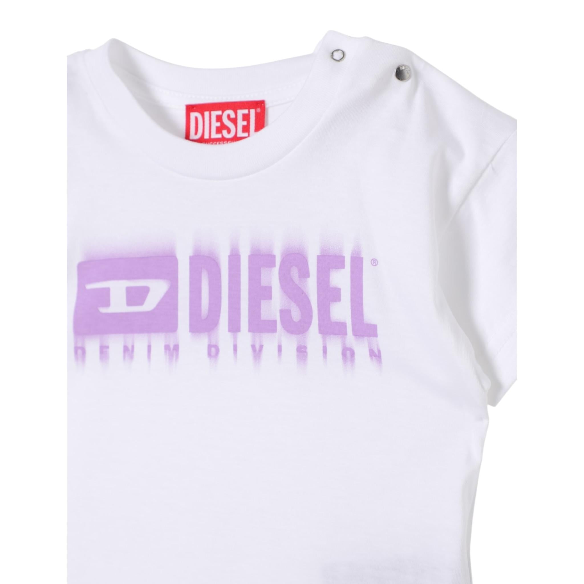 Diesel T-Shirt Girocollo tinta unita con Logo Bianco per Bambina K00569AJ BIANCO DIESEL 