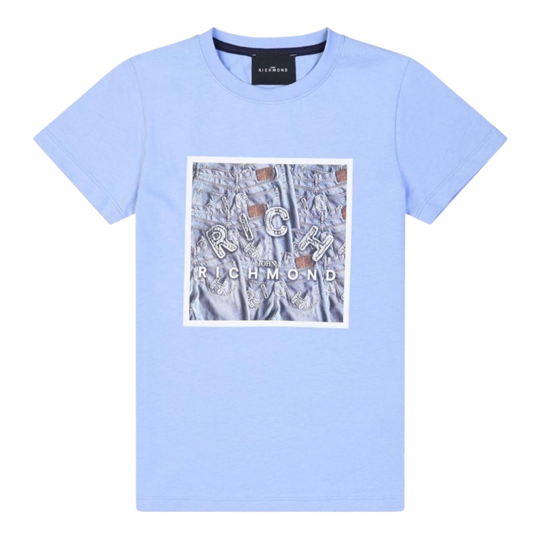 John Richmond T-Shirt Girocollo Tinta Unita con Stampa per Bambino RBP25117TS AZZURRO JOHN RICHMOND 