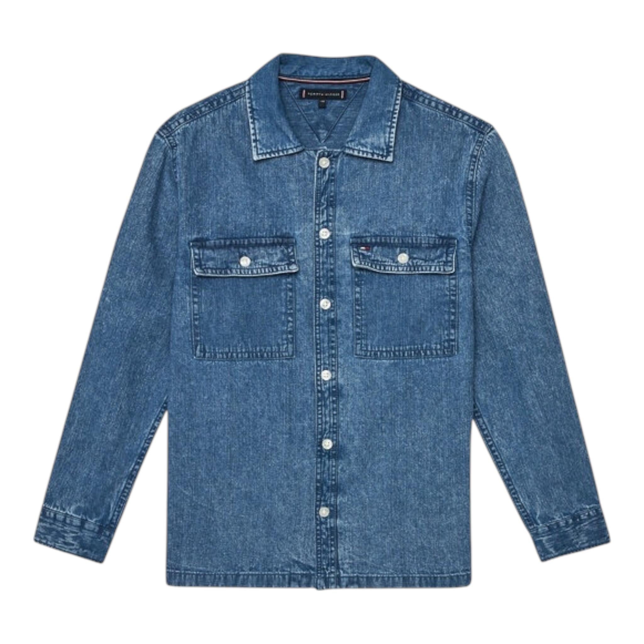 TOMMY HILFIGER camicia in denim tinta unita con tasche Blu per Bambino KB0KB08727 BLU TOMMY HILFIGER 