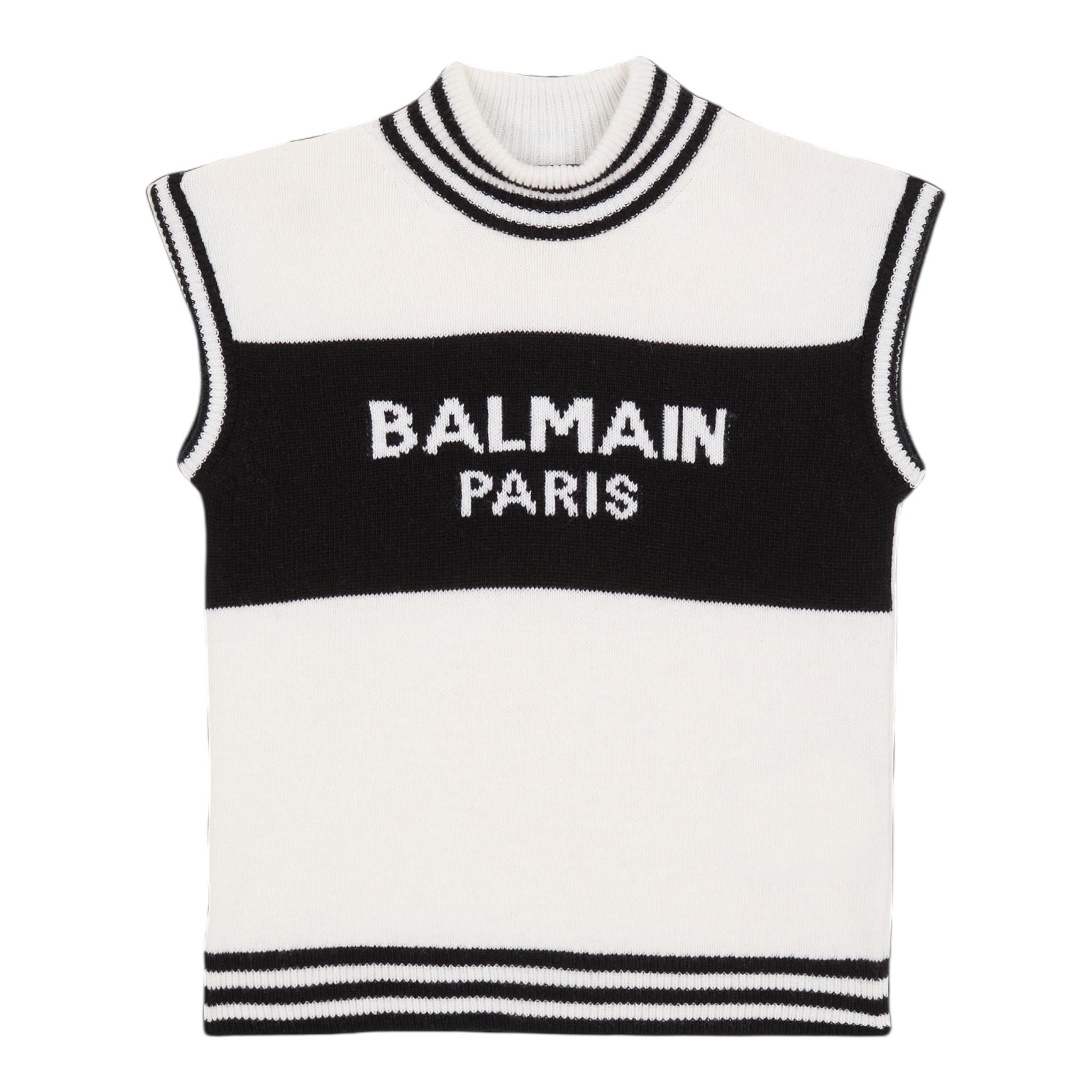 BALMAIN maglia giromanica tinta unita con logo Panna per Bambino BV9A51 PANNA BALMAIN 