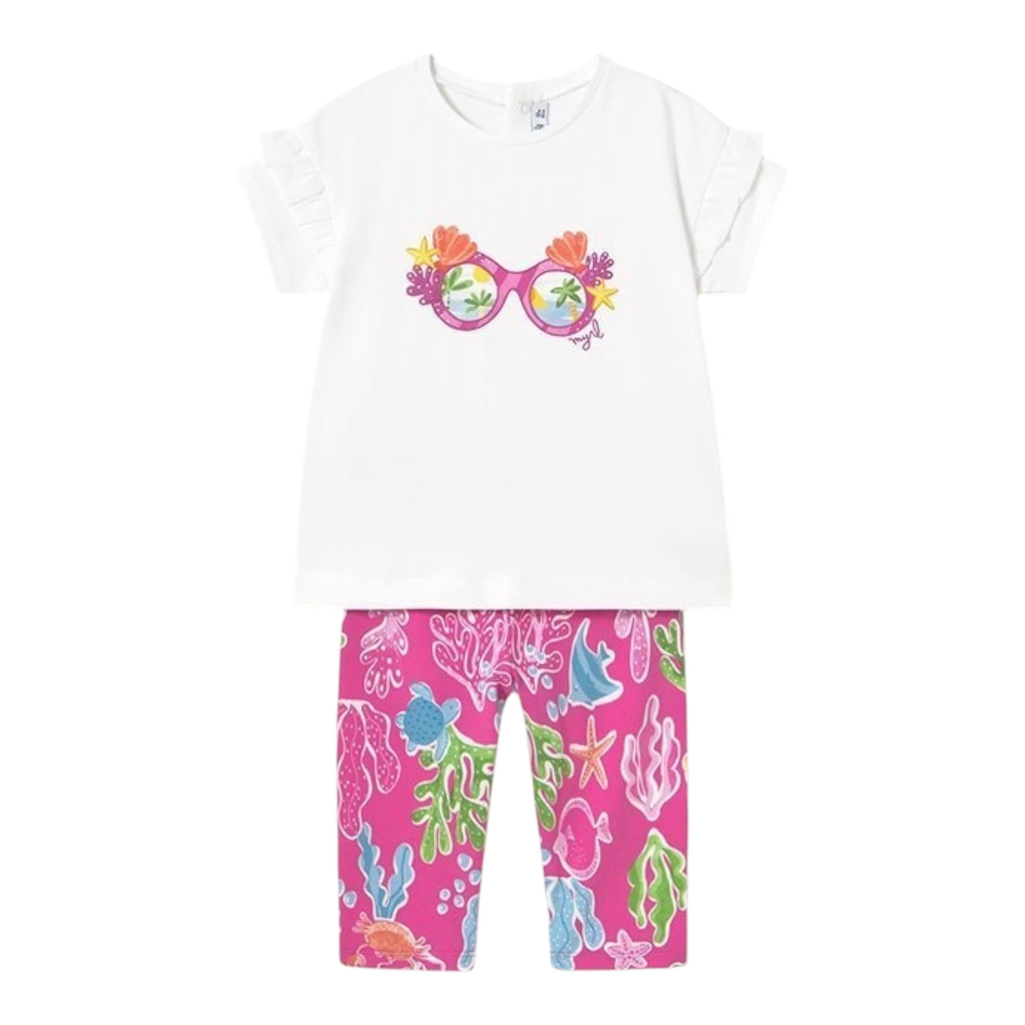 Mayoral Completo 2 Pezzi T-Shirt-Leggins per Neonata 1739 BIANCO/FUXIA MAYORAL 
