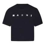 Marni T-Shirt Girocollo Tinta Unita con Stampa per Bambina M01317X BLU MARNI 