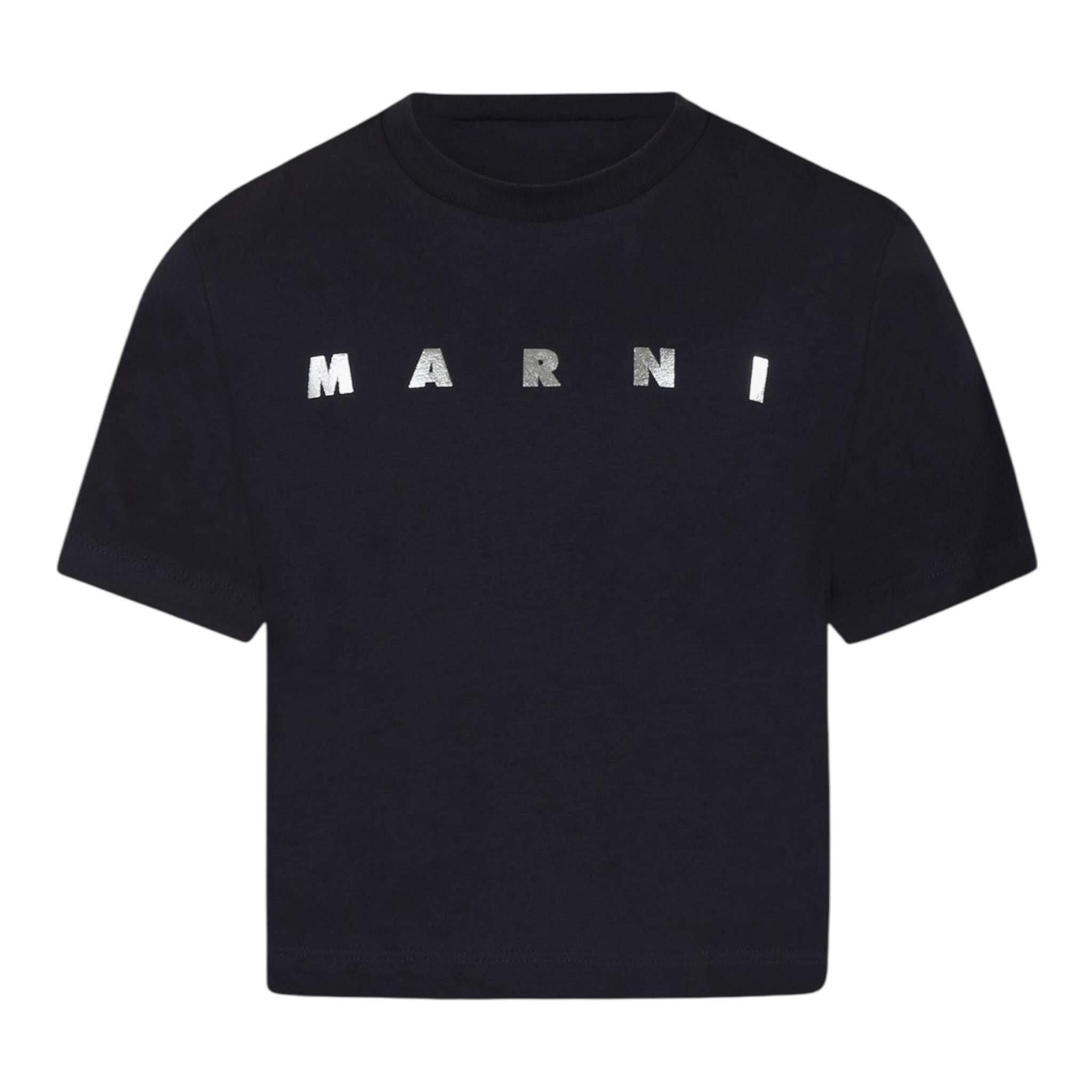 Marni T-Shirt Girocollo Tinta Unita con Stampa per Bambina M01317X BLU MARNI 