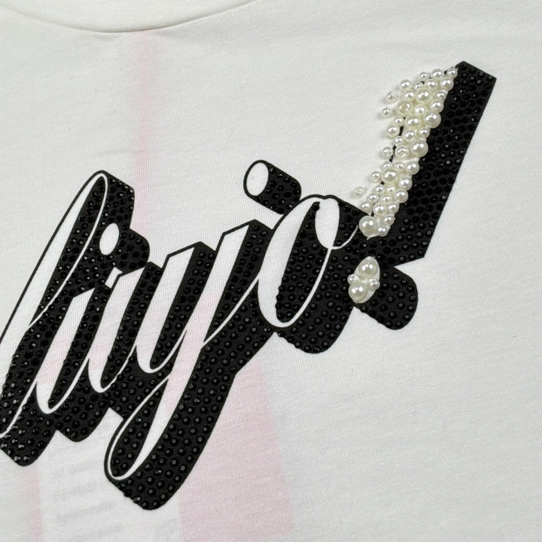 Liu Jo T-Shirt Girocollo tinta unita con Brillantini Bianco per Bambina GA50188 BIANCO LIU JO 