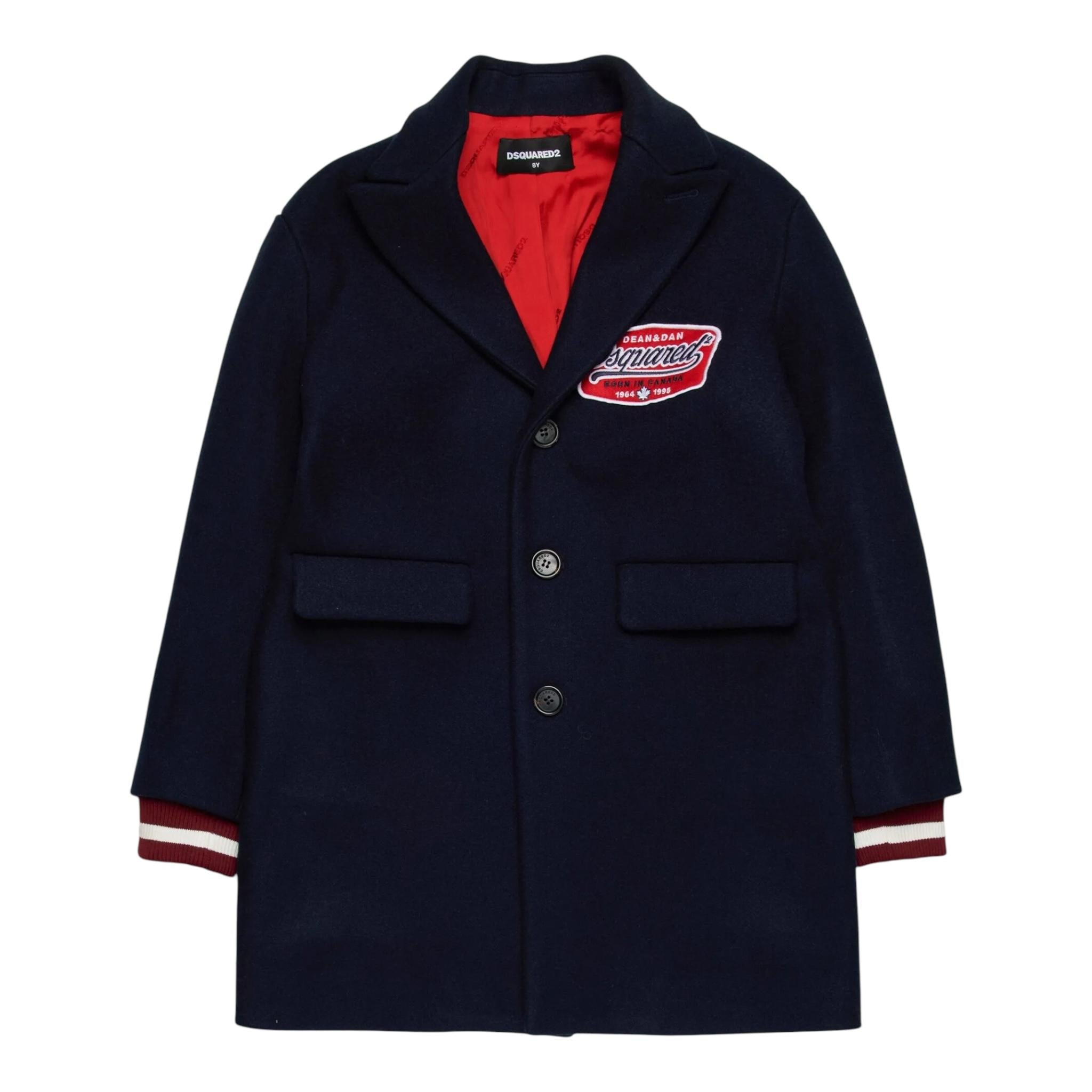 DSQUARED2 cappotto tinta unita con ricami Blu per Bambino DQ2592 BLU DSQUARED2 