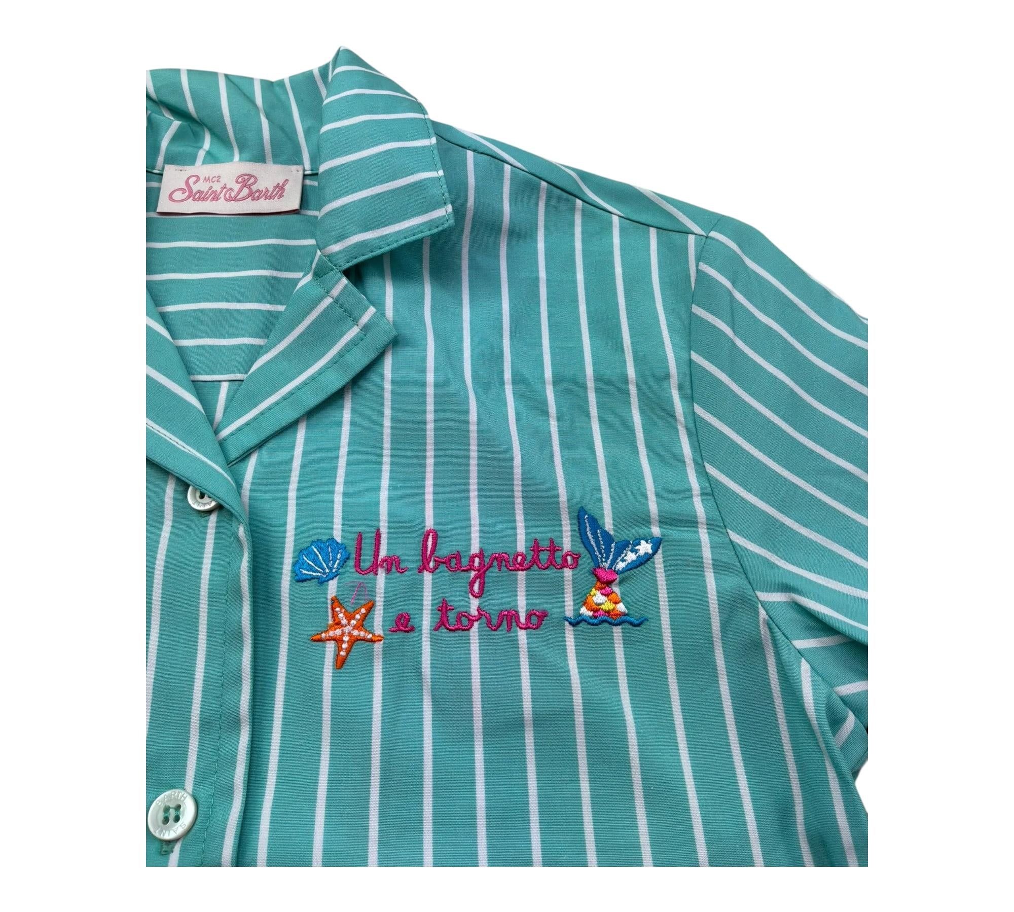 Saint Barth Camicia Mezza Manica Tinta Unita per Bambina EVERLEEE VERDE ACQUA SAINT BARTH 