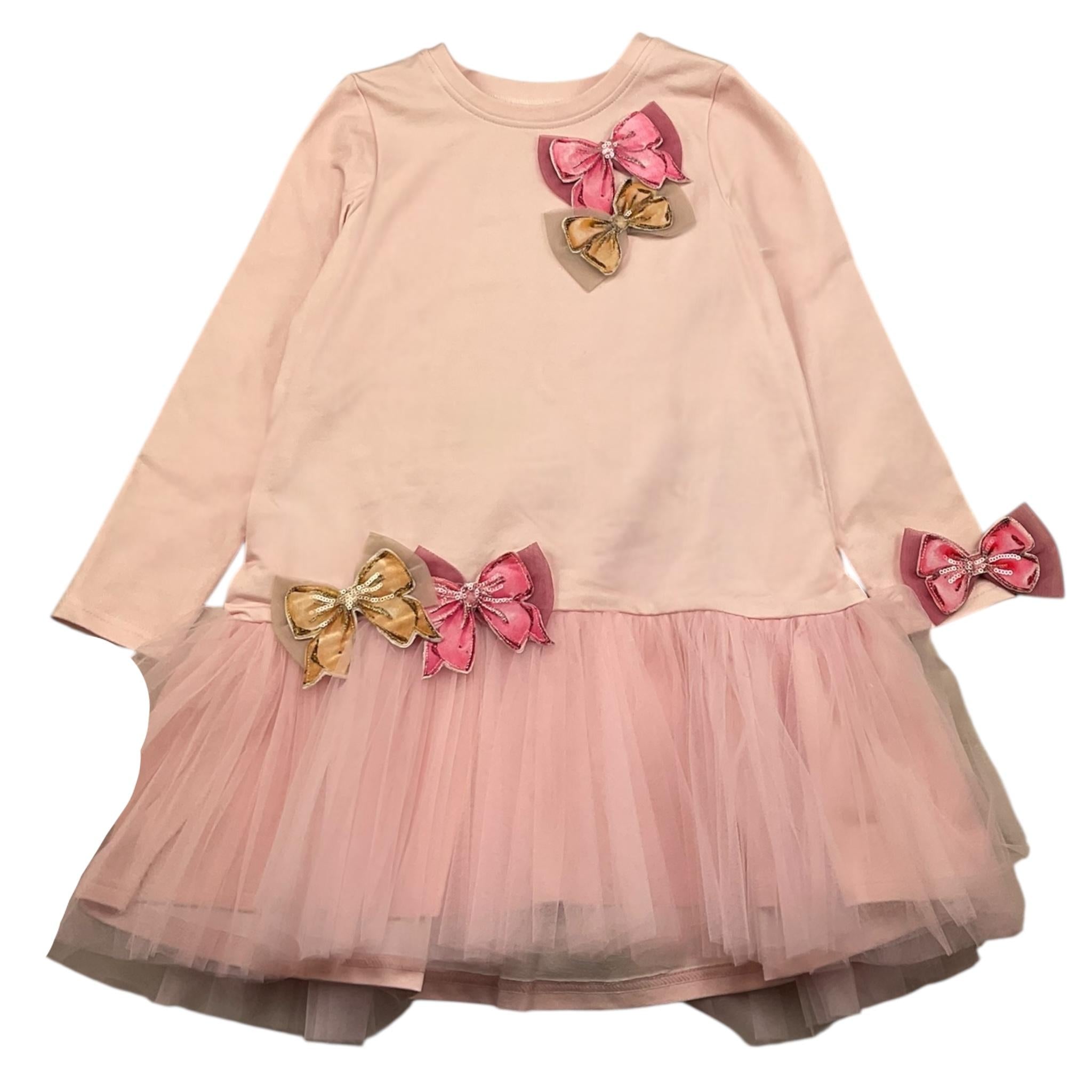 DAGA COLLECTION abito manica lunga tinta unita con fiocchi Rosa per Bambina M9963 ROSA DAGA COLLECTION 