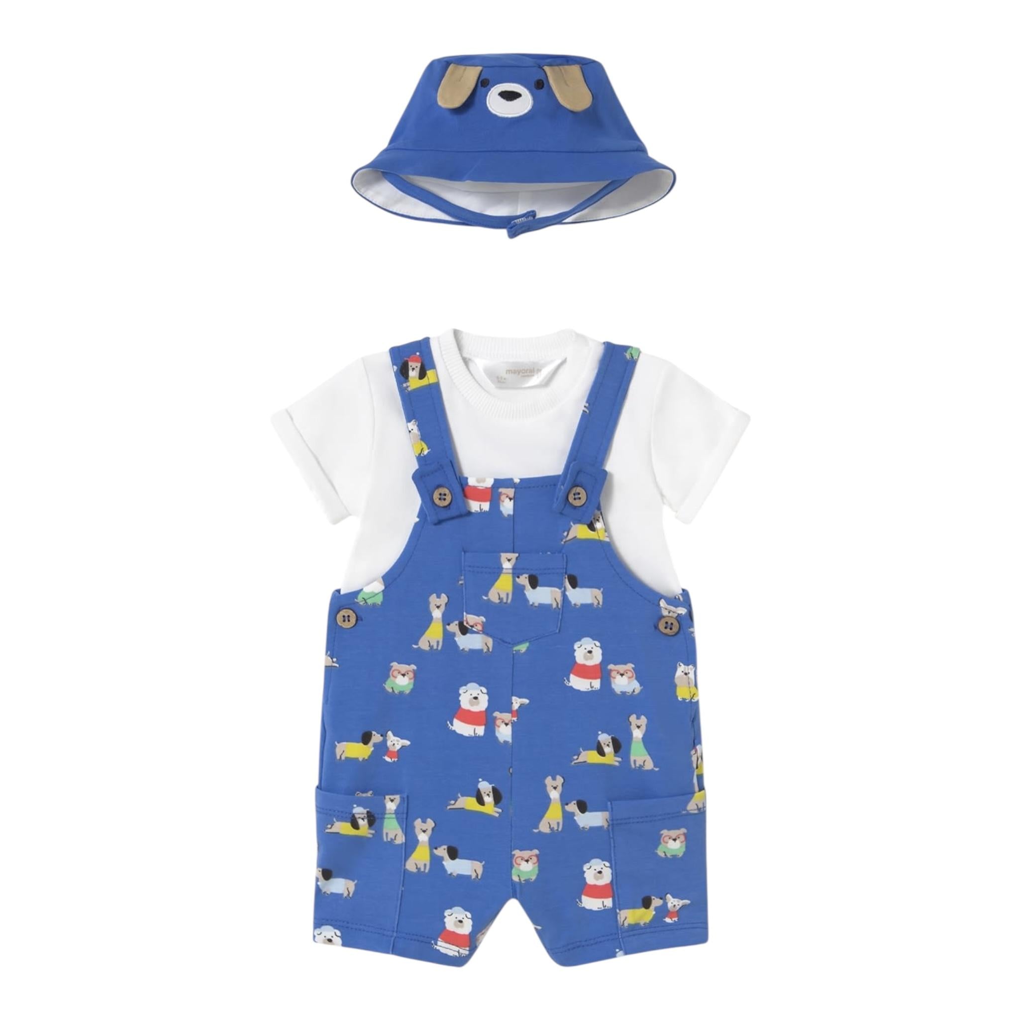Mayoral Completo 3 Pezzi T-Shirt-Salopette-Cappello per Neonato 1624 BLU MAYORAL 