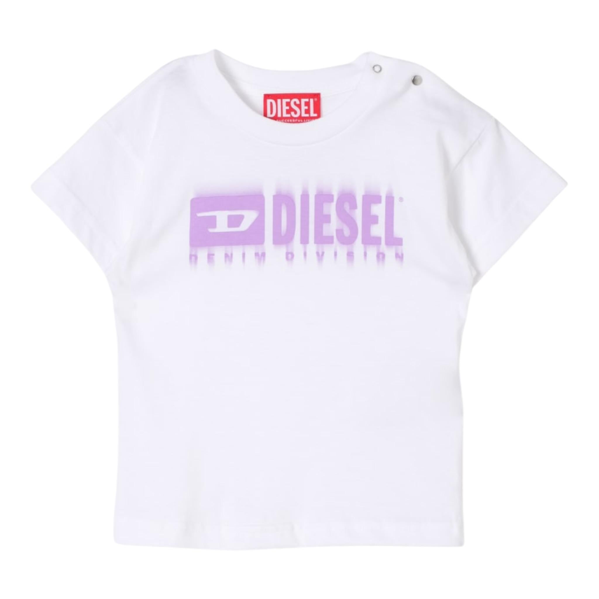 Diesel T-Shirt Girocollo tinta unita con Logo Bianco per Bambina K00569AJ BIANCO DIESEL 