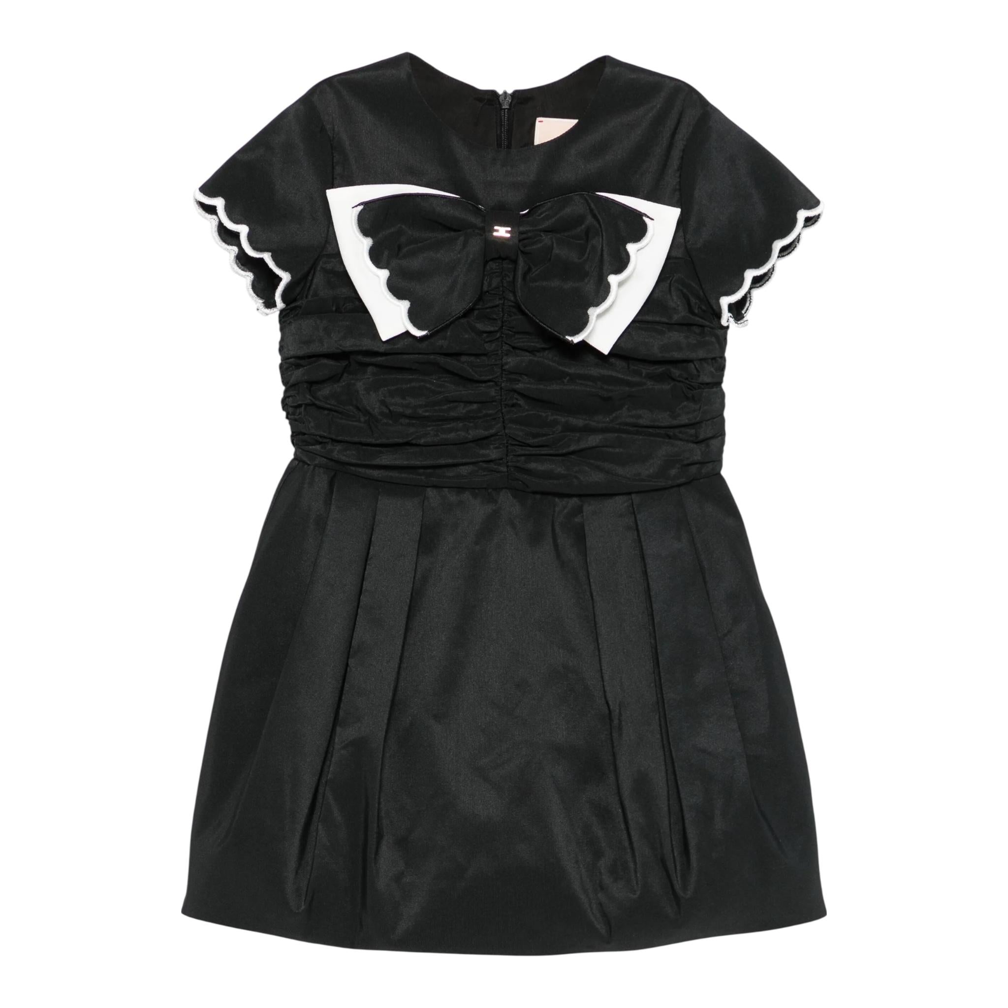 Elisabetta Franchi Abito Mezza Manica Tinta Unita con Fiocco per Bambina EFAB585 NERO ELISABETTA FRANCHI 