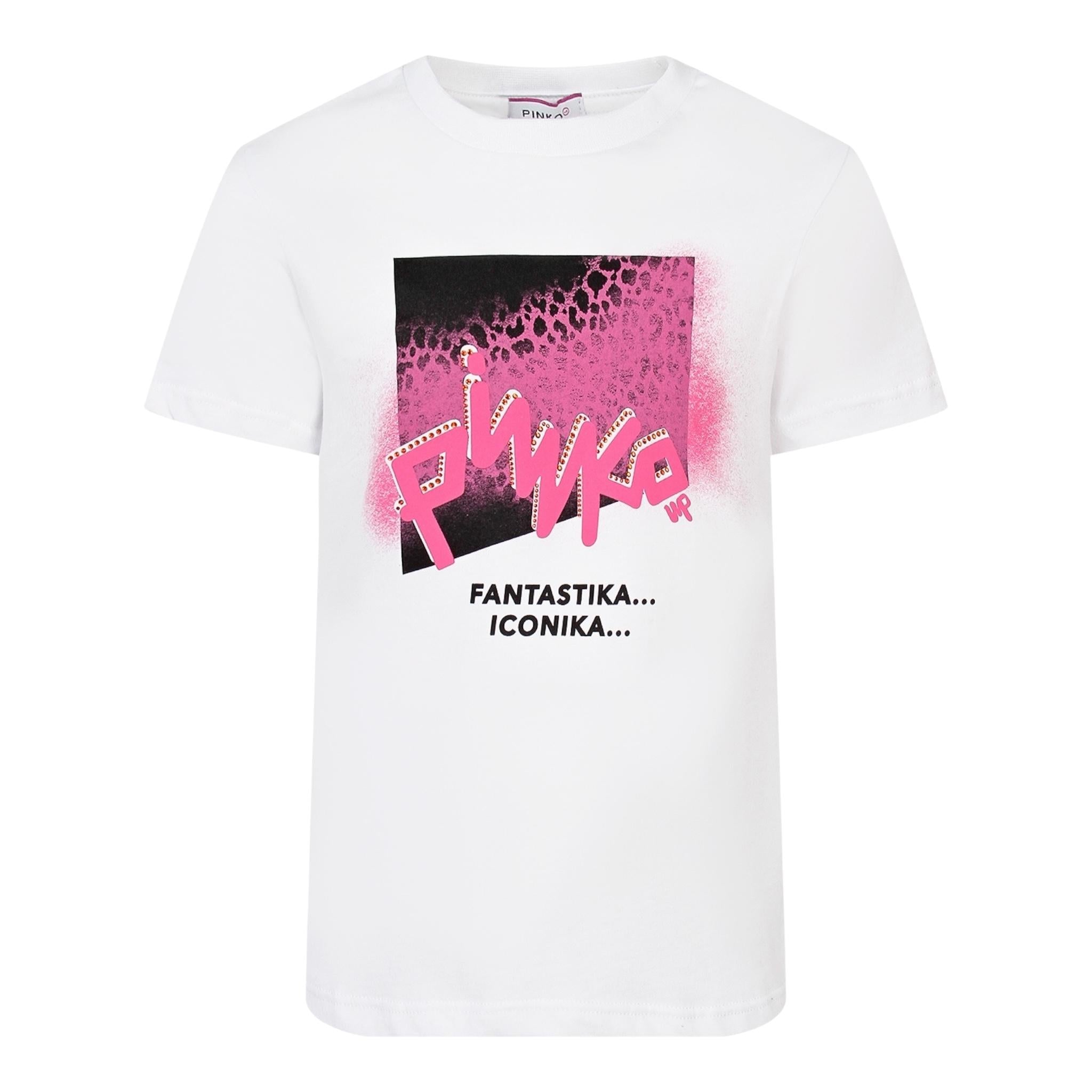 PINKO t-shirt girocollo tinta unita con stampa Bianco per Bambina F4PIJGTH217 BIANCO PINKO 
