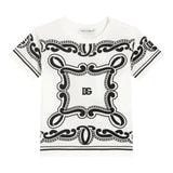 Dolce & Gabbana T-Shirt Girocollo Tinta Unita con Stampa Fantasia per Neonato L1JT7W BIANCO DOLCE & GABBANA 