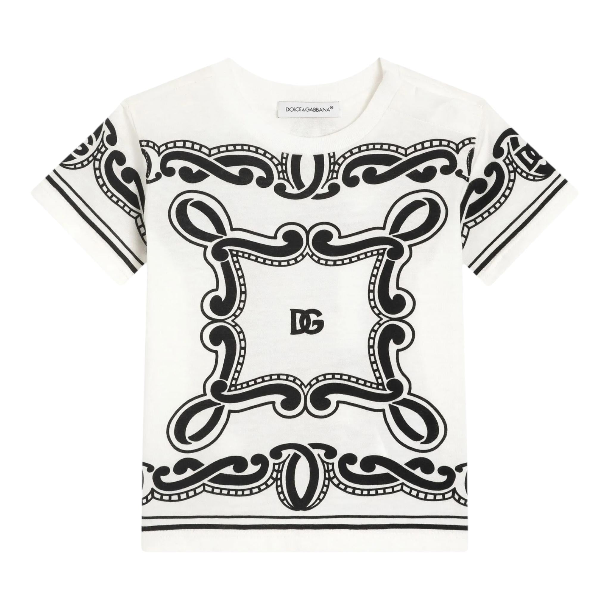 Dolce & Gabbana T-Shirt Girocollo Tinta Unita con Stampa Fantasia per Neonato L1JT7W BIANCO DOLCE & GABBANA 