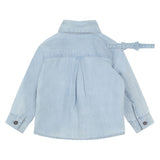 Carre'Ment Beau Camicia In Denim Tinta Unita Manica Lunga Con Papillon Azzurro Per Bambino