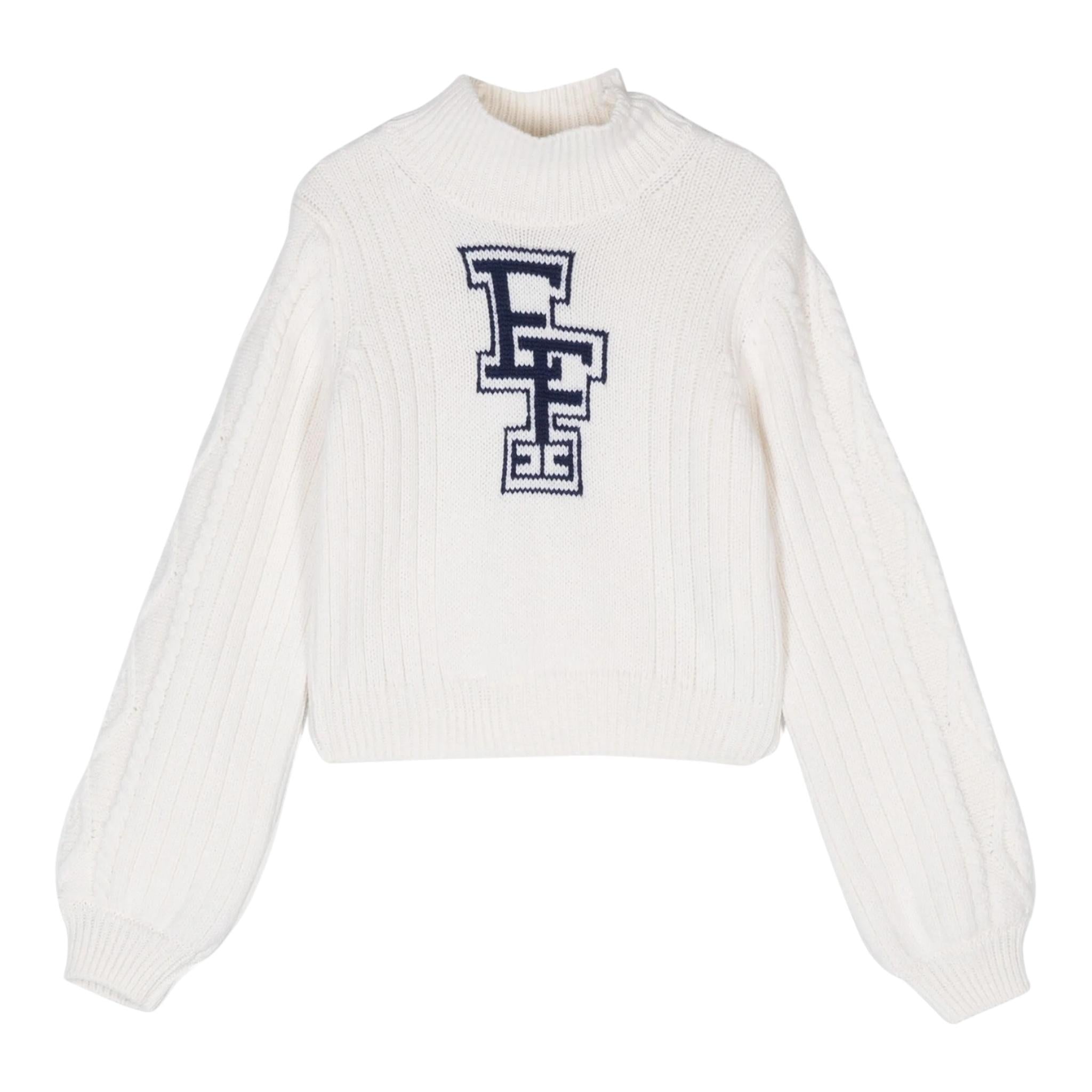 ELISABETTA FRANCHI maglia tinta unita collo alto con logo Panna per Neonata EGMA030 PANNA ELISABETTA FRANCHI 