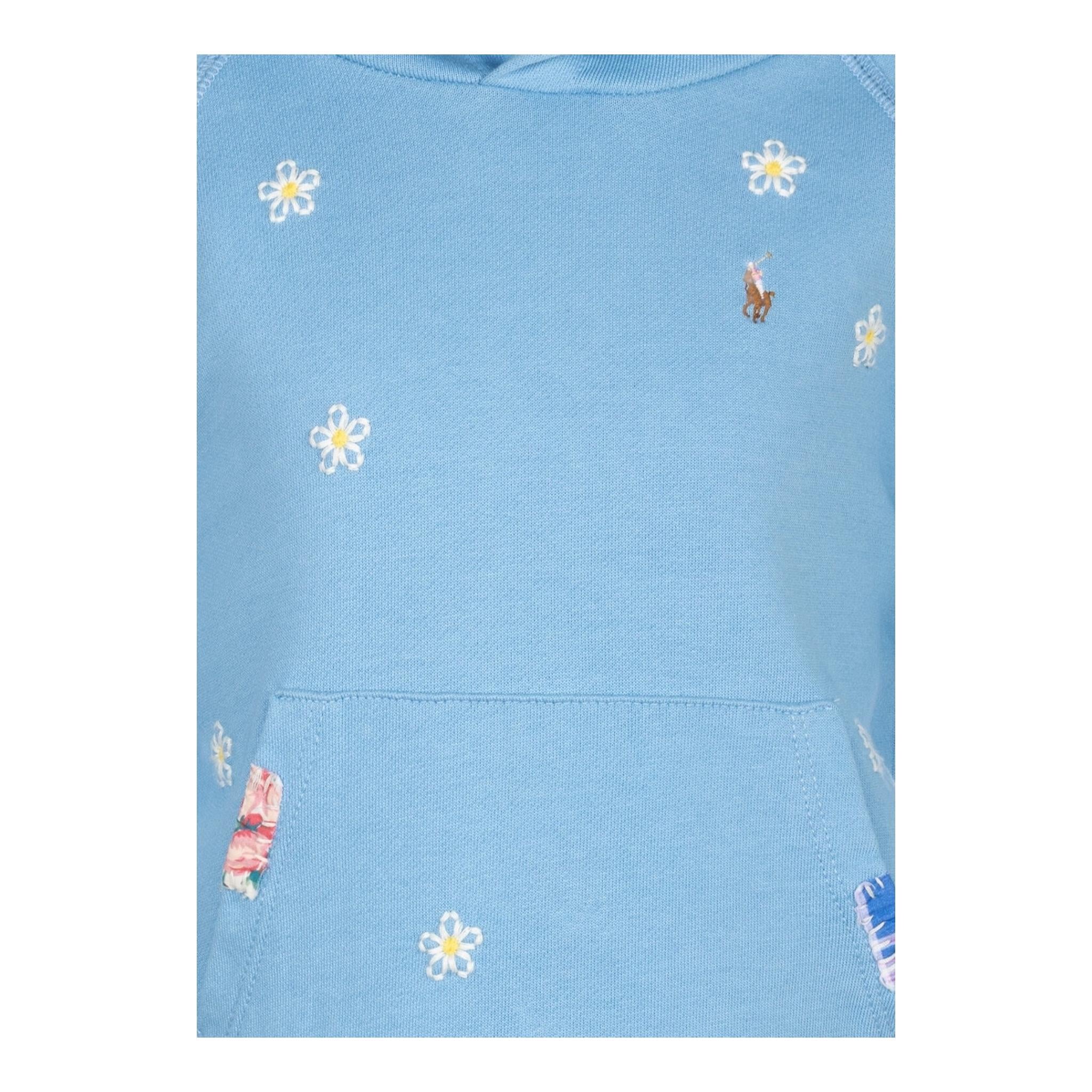 Ralph Lauren Felpa Tinta Unita con Cappuccio E Ricami per Bambina 312965136002 AZZURRO RALPH LAUREN 