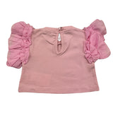 M+E' T-Shirt Girocollo Tinta Unita con Maniche Rouches Rosa per Neonata