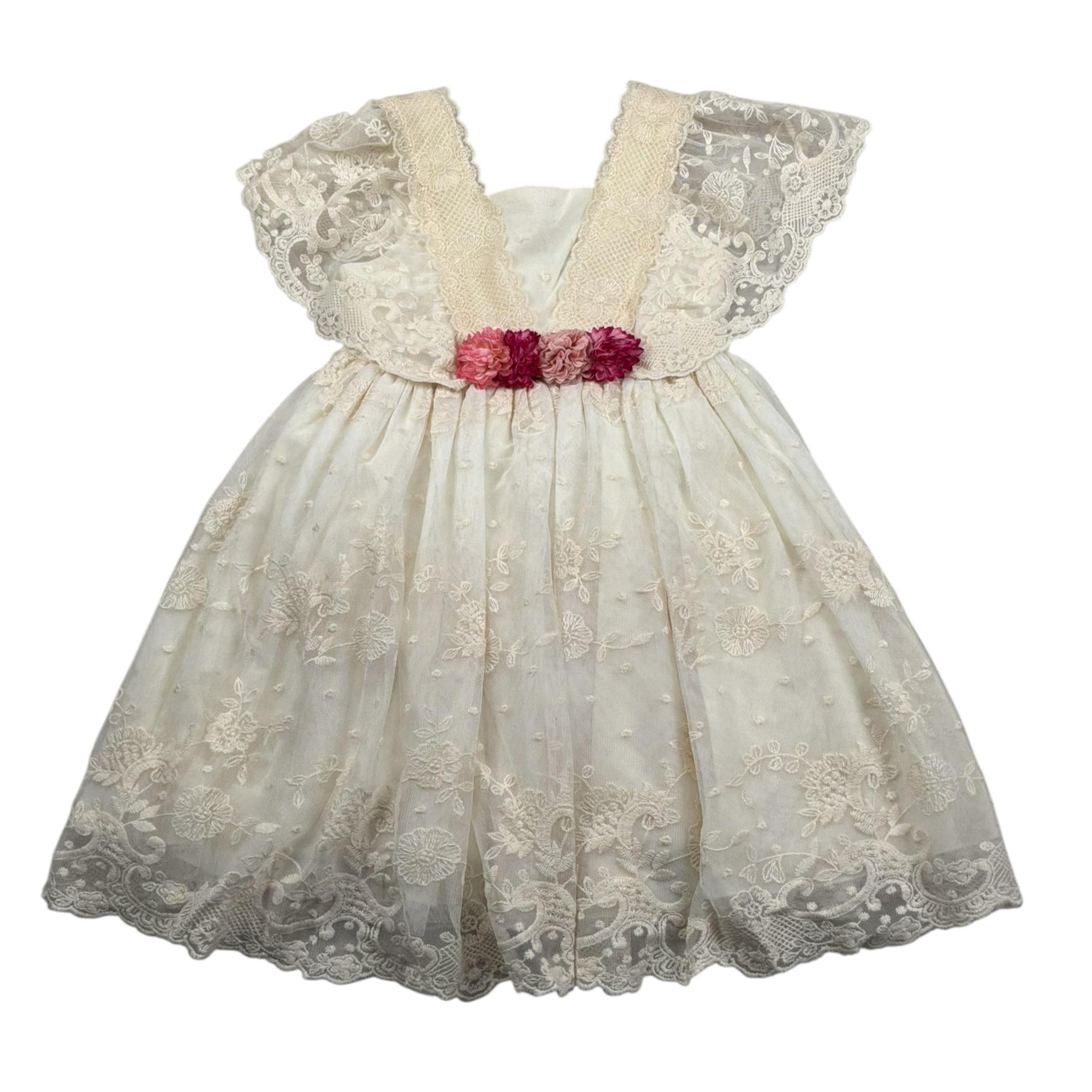 Abel & Lula Abito Mezza Manica tinta unita con Ricami Panna per Bambina 5043 PANNA ABEL & LULA 