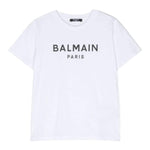 Balmain T-Shirt Girocollo Tinta Unita con Stampa per Bambino BT8P41 BIANCO BALMAIN 