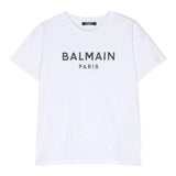 Balmain T-Shirt Girocollo Tinta Unita con Stampa per Bambino BT8P41 BIANCO BALMAIN 