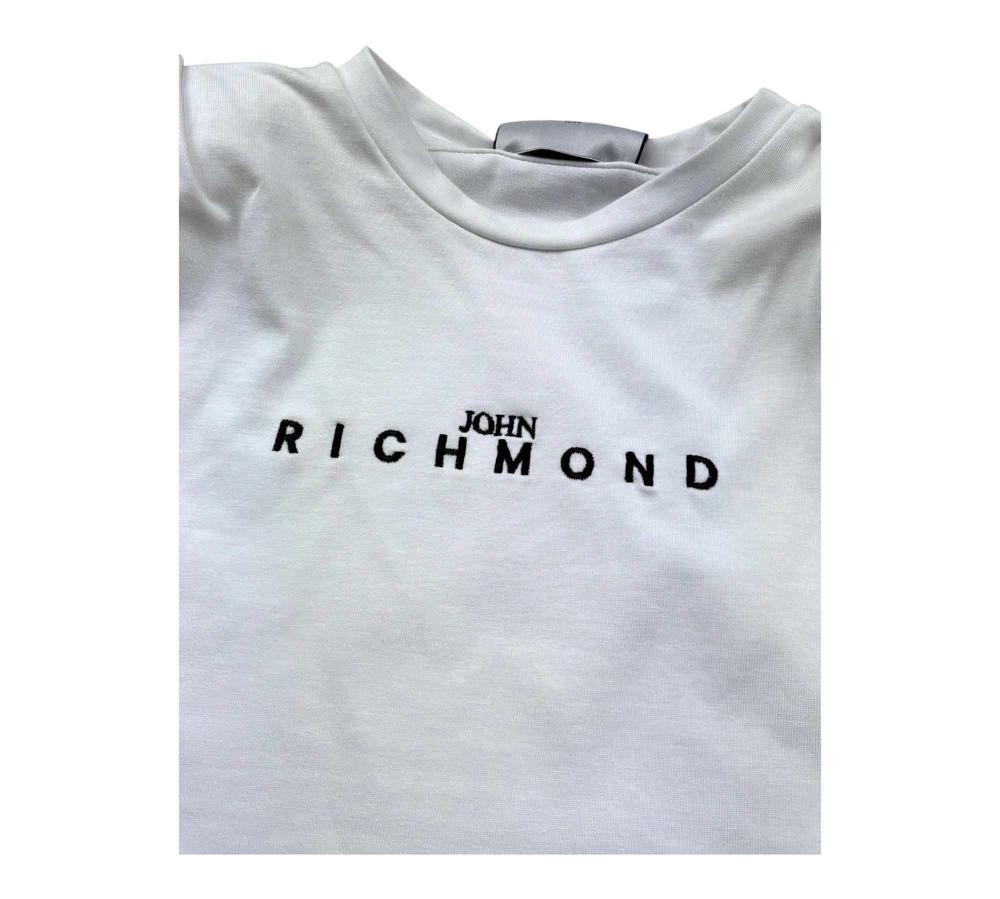 John Richmond T-Shirt Girocollo Tinta Unita con Logo Modello Crop per Bambina RGP26123TS BIANCO JOHN RICHMOND 