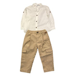 Barcellino Completo Pantalone-Camicia Bicolore Bianco/Beige Per Neonato