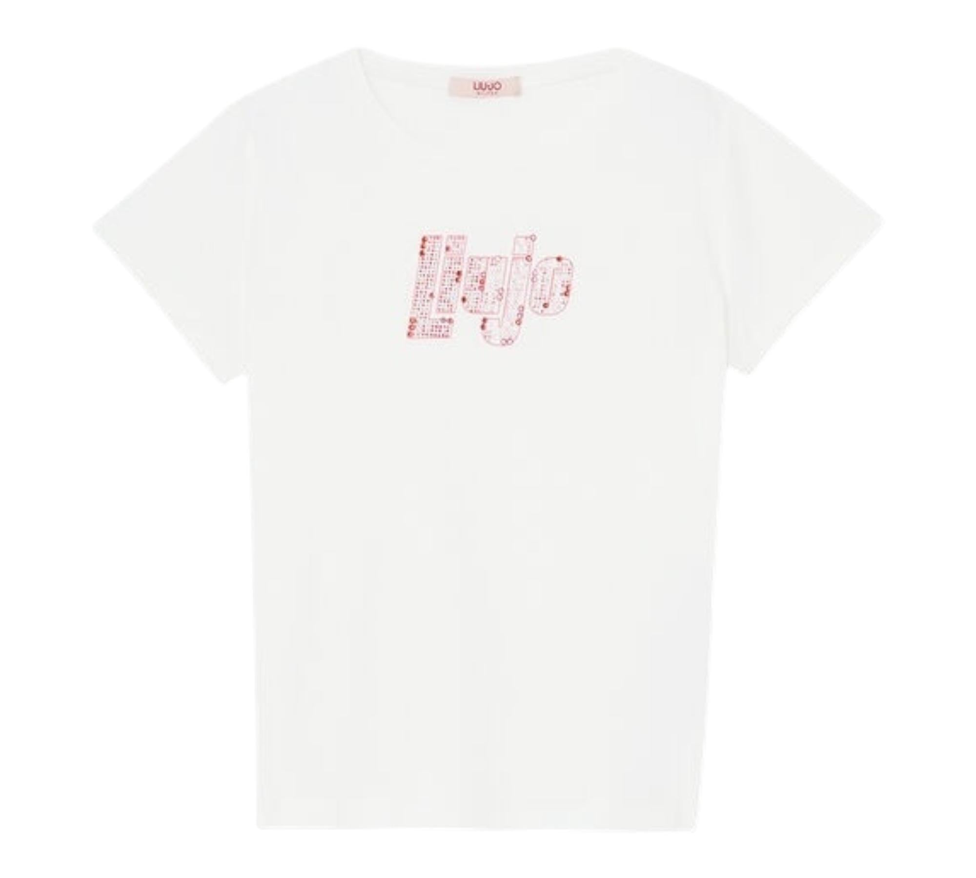 Liu Jo T-Shirt Girocollo Tinta Unita con Brillantini per Bambina GA5019XX BIANCO LIU JO 