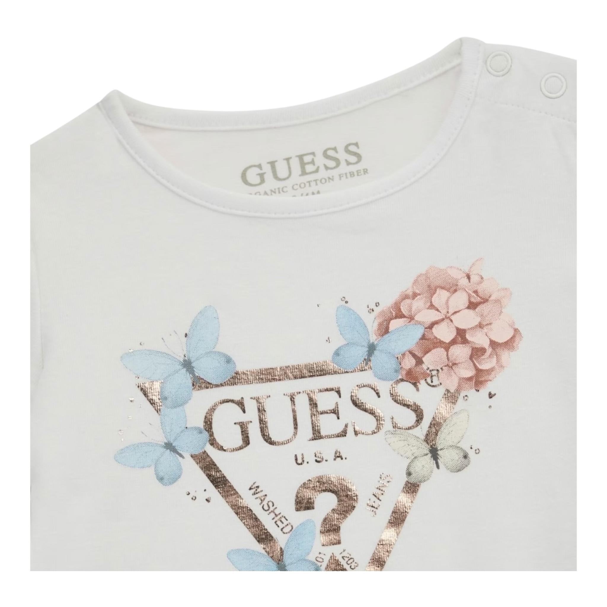 Guess T-Shirt Girocollo Tinta Unita con Logo per Neonata A5RI03K6YW4 BIANCO GUESS 