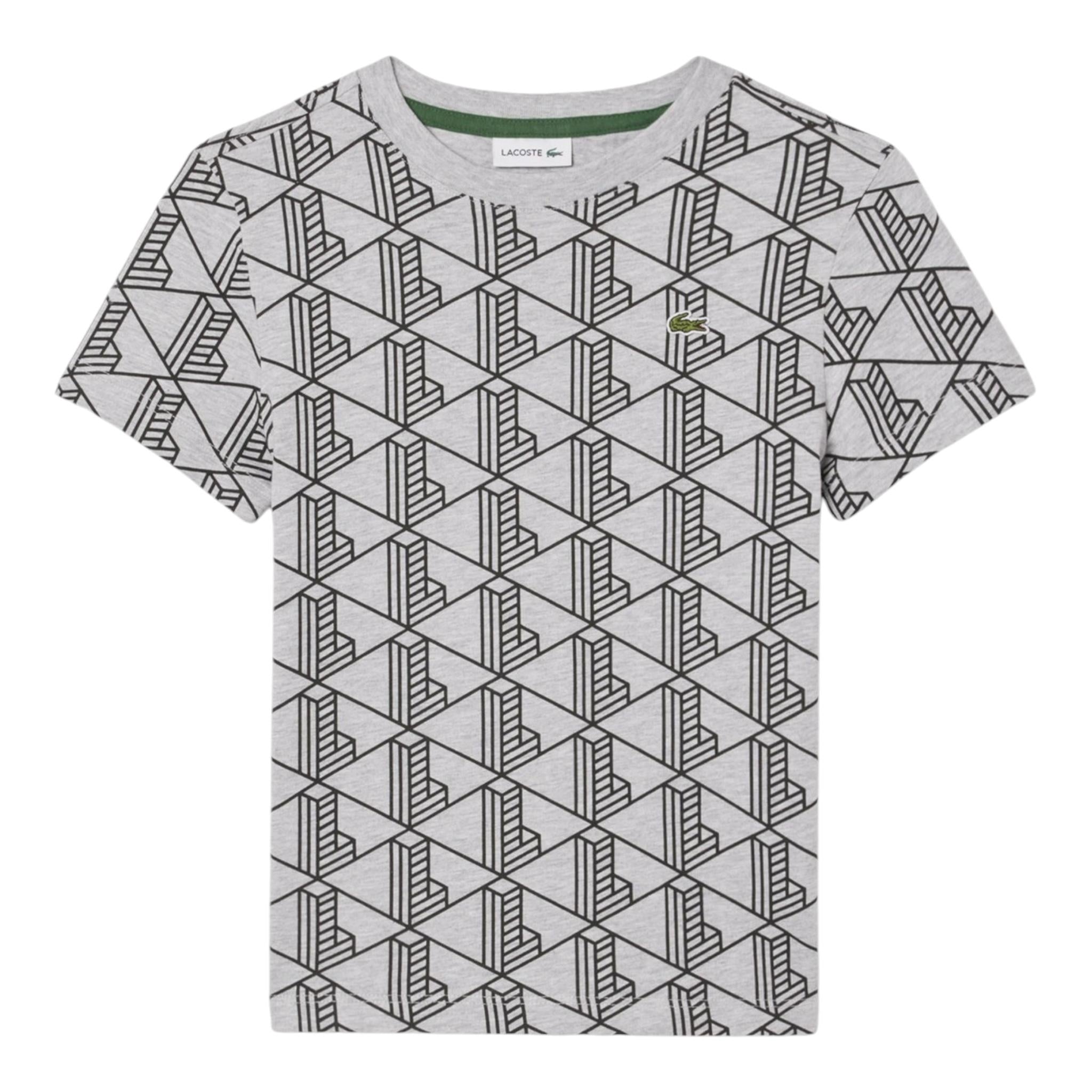 Lacoste T-Shirt Girocollo Tinta Unita con Fantasia per Bambino TJ8411 GRIGIO LACOSTE 