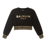 BALMAIN felpa girocollo tinta unita con stampa Nero per Bambina BT4A20 NERO BALMAIN 