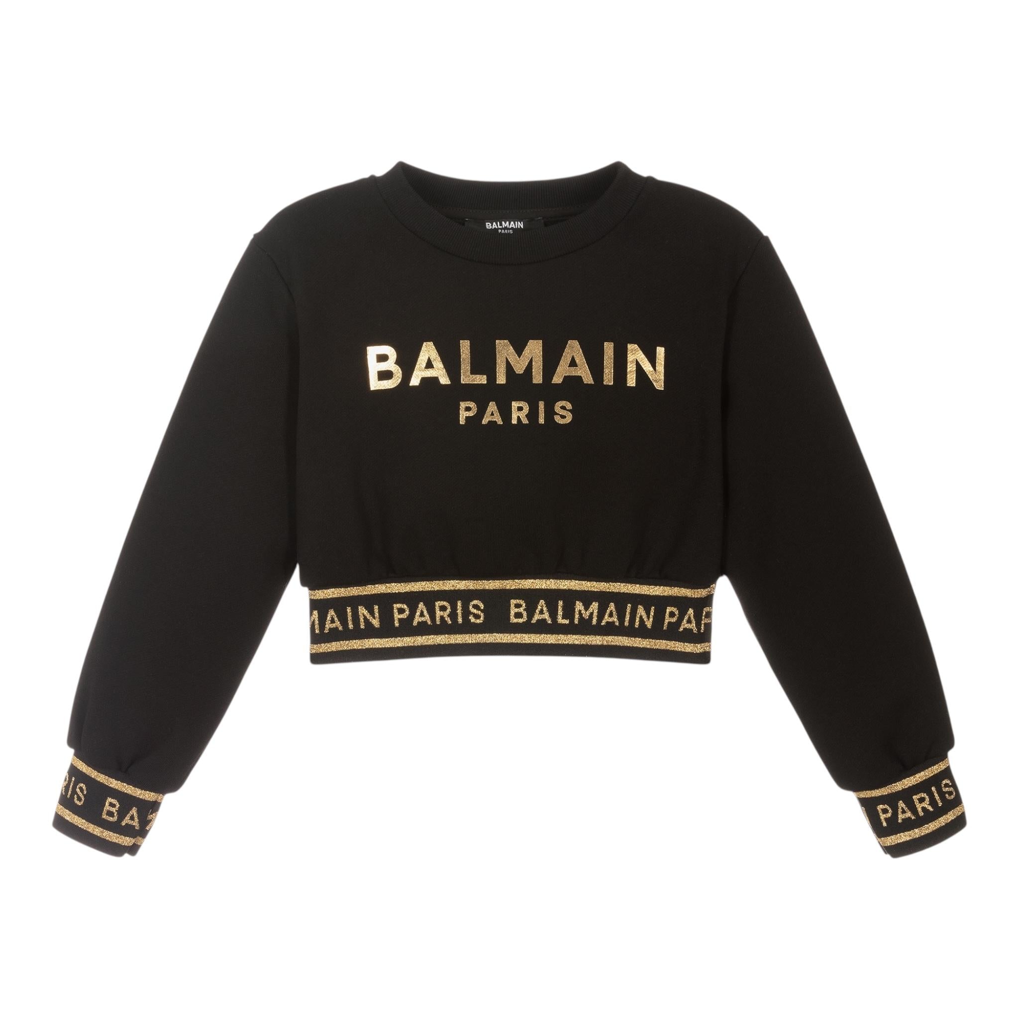BALMAIN felpa girocollo tinta unita con stampa Nero per Bambina BT4A20 NERO BALMAIN 