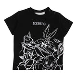 Iceberg T-Shirt Girocollo Tinta Unita con Stampa In Contrasto Nero per Neonato