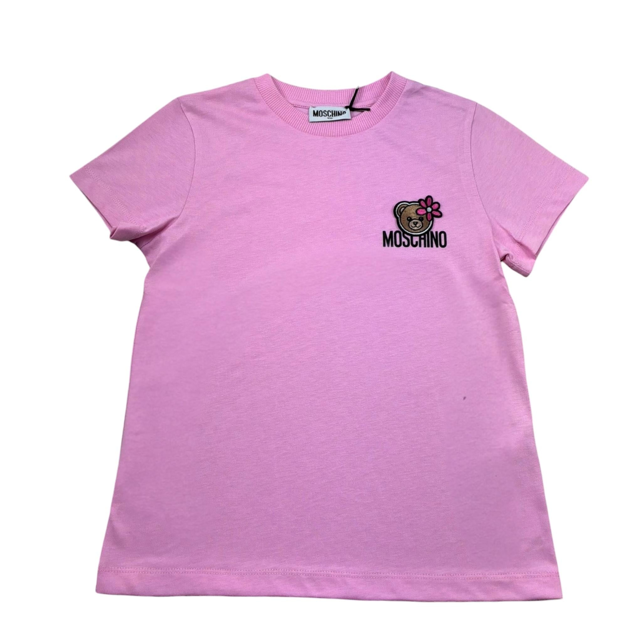Moschino T-Shirt Girocollo Tinta Unita con Stampa per Bambina HAM03P ROSA MOSCHINO 