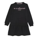 John Richmond Abito Girocollo Tinta Unita con Logo per Bambina RGP25007VE NERO JOHN RICHMOND 