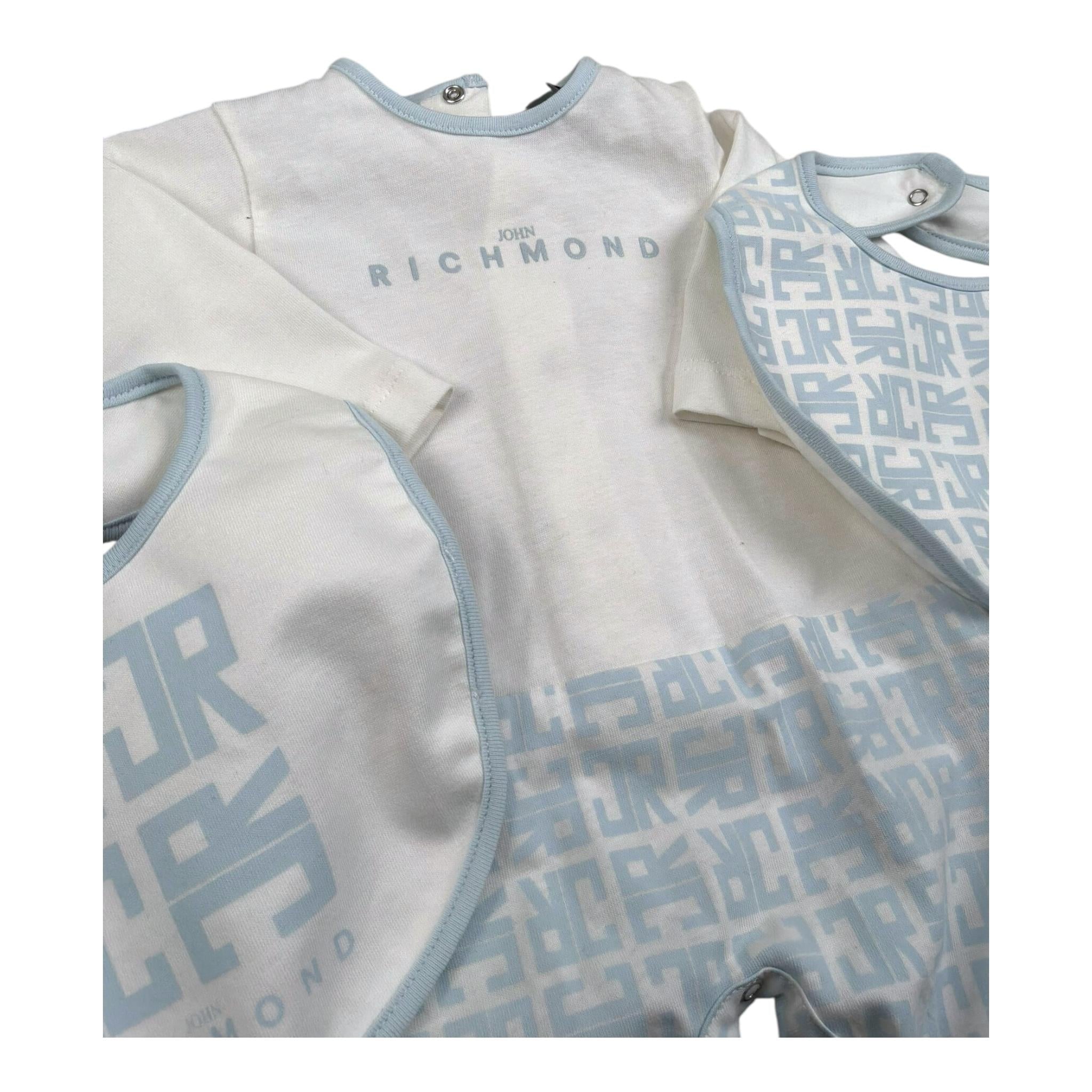 John Richmond Set Tutina-Cappello-Bavette Bicolore per Neonato RLP26001TU BIANCO/AZZURRO JOHN RICHMOND 