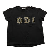 Odi Et Amo T-Shirt Girocollo Tinta Unita Con Applicazioni Nero Per Bambina