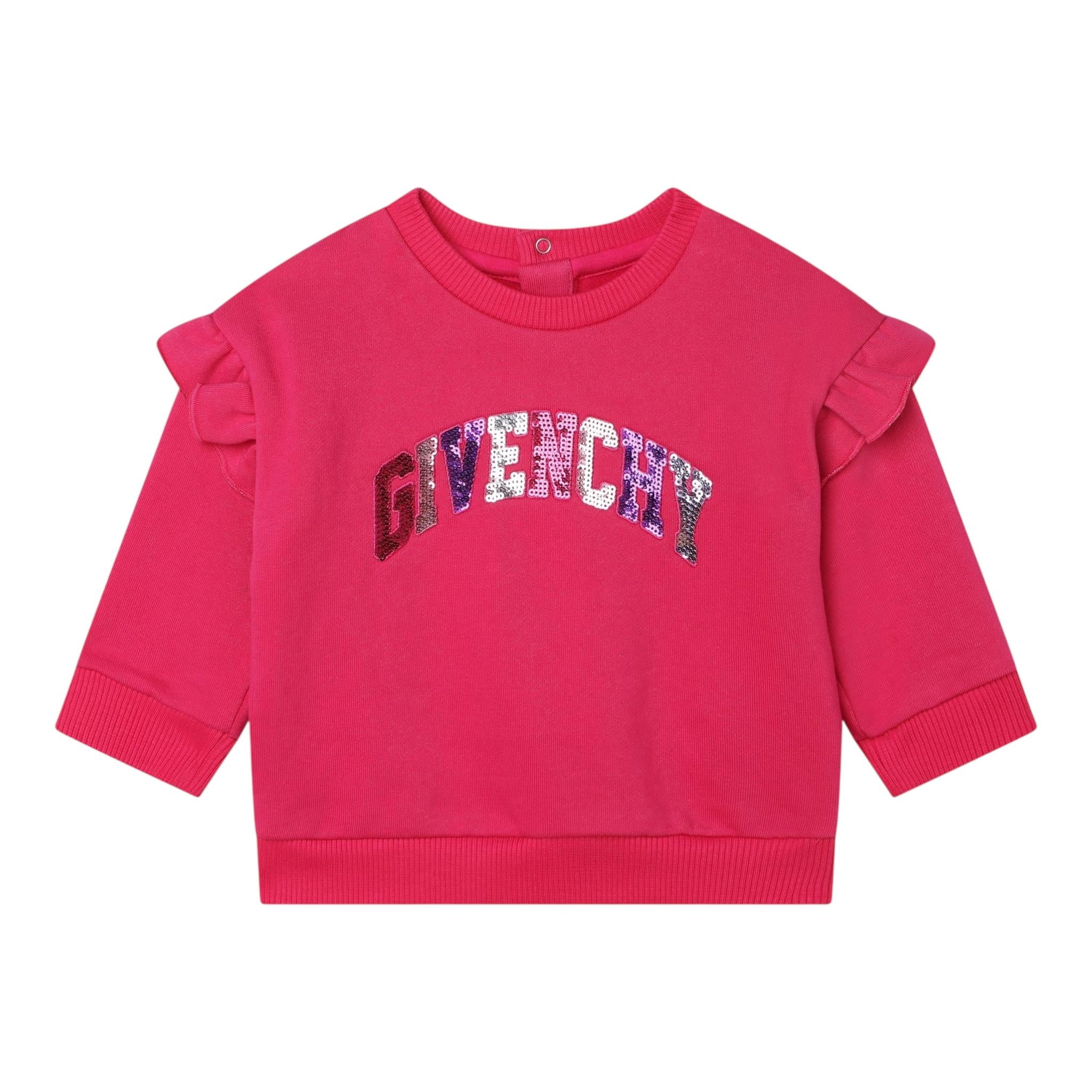 GIVENCHY felpa chiusa girocollo tinta unita con stampa paillettata Fuxia per Neonata H05287 FUXIA GIVENCHY 
