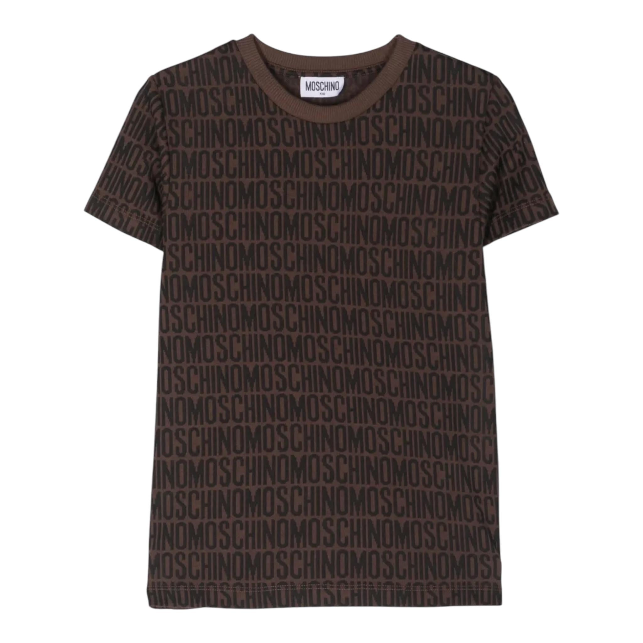 MOSCHINO t-shirt tinta unita logata con cappuccio Marrone per Bambino H5M03R MARRONE MOSCHINO 