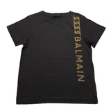 Balmain T-Shirt Tinta Unita Girocollo Con Stampa Logo Nero Per Bambina