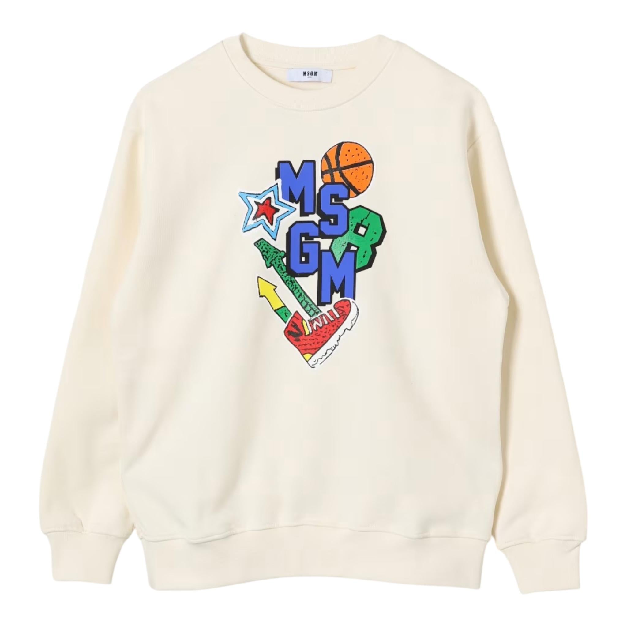 MSGM felpa chiusa girocollo tinta unita con stampa in contrasto Panna per Neonato F4MSNBSW271 PANNA MSGM 
