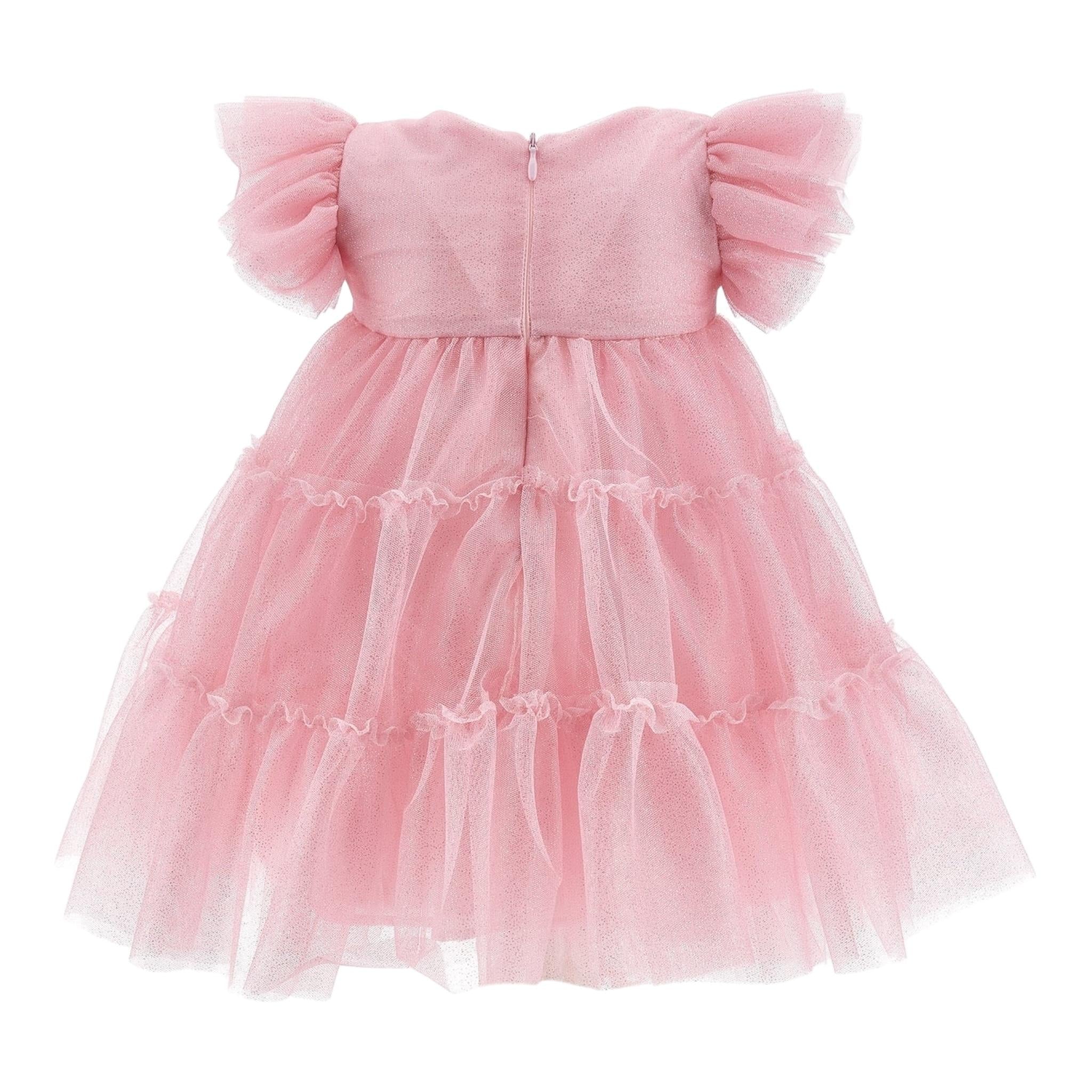 Monnalisa Abito Mezza Manica Tinta Unita In Tulle per Neonata 31E903 ROSA MONNALISA 