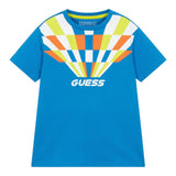 Guess T-Shirt Girocollo Tinta Unita Con Stampa Cobalto Per Neonato